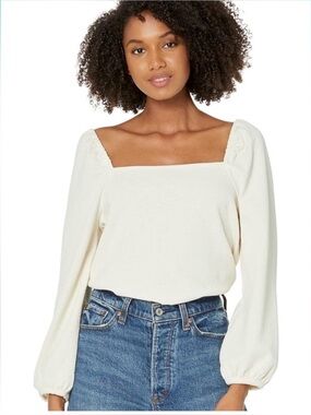 Madewell Cream Square Neck Long Sleeve Top